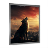 Yellow Howling wolf at sunset - Wolf Wall Decor