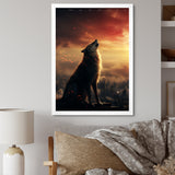 Yellow Howling wolf at sunset - Wolf Wall Decor