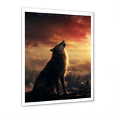 Yellow Howling wolf at sunset - Wolf Wall Decor