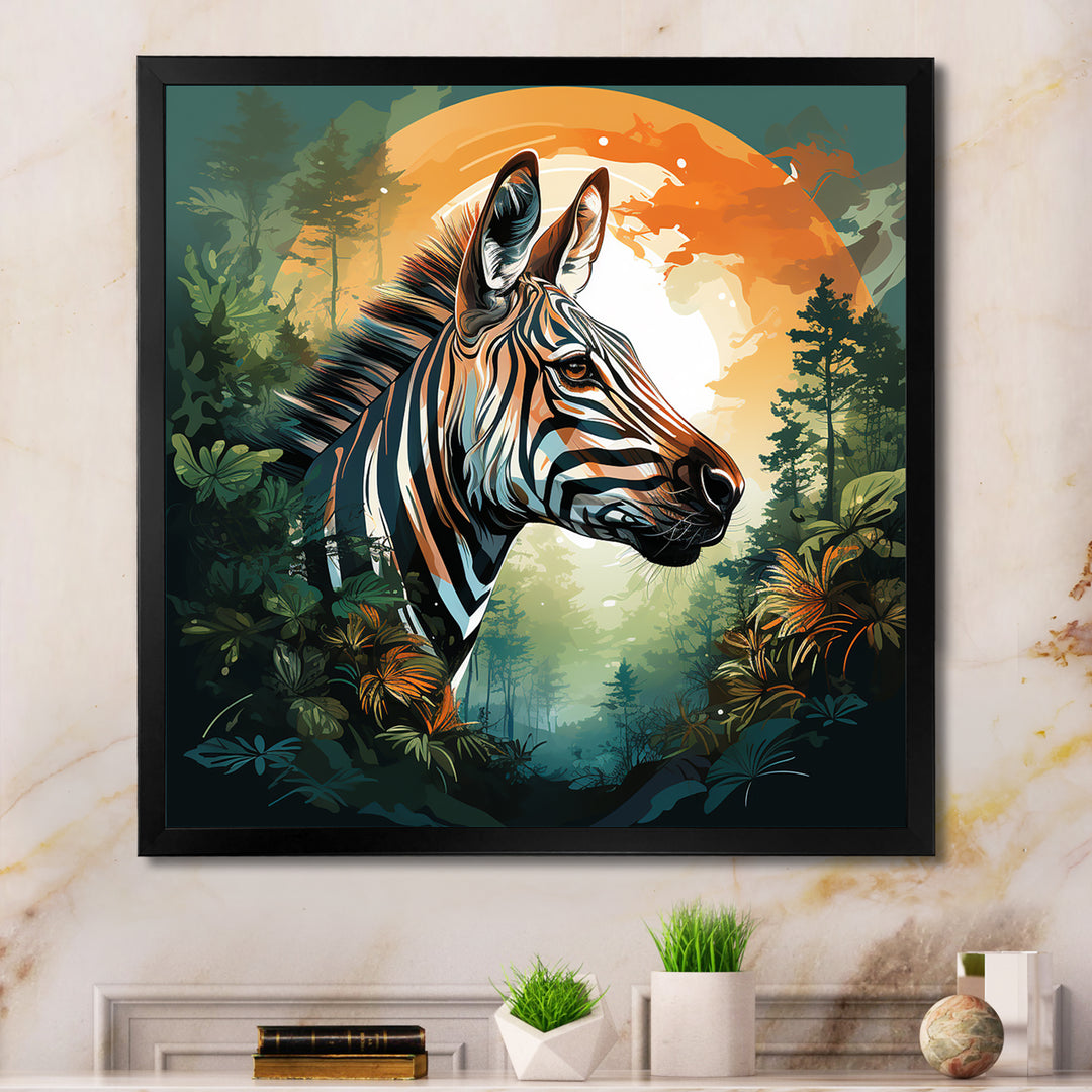 Elegant sunset Zebra portrait - Zebra Framed Canvas Art