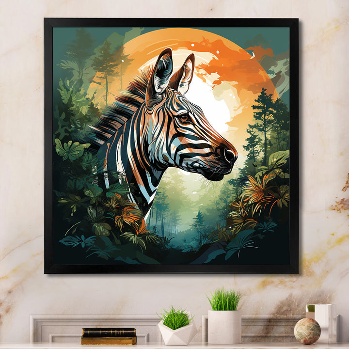 Elegant sunset Zebra portrait - Zebra Framed Canvas Art
