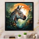 Elegant sunset Zebra portrait - Zebra Framed Canvas Art