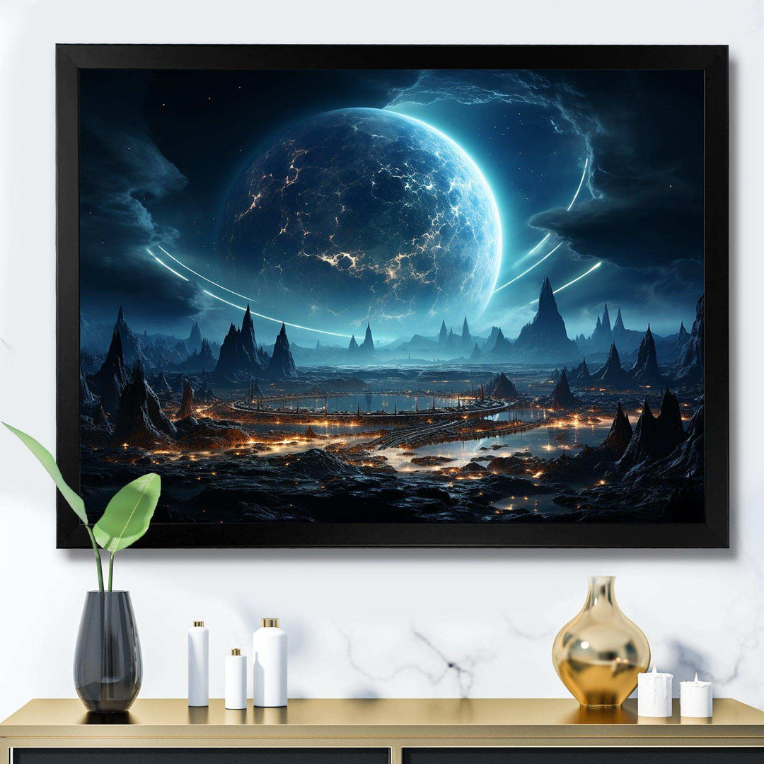 White and blue cosmic space landscape I - Astronomy &amp; Space Canvas Wall Art