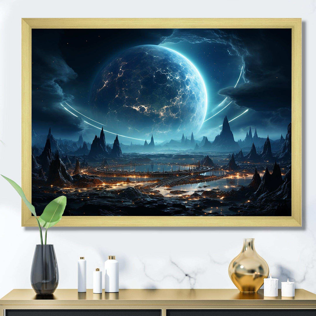 White and blue cosmic space landscape I - Astronomy &amp; Space Canvas Wall Art