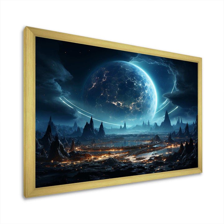 White and blue cosmic space landscape I - Astronomy &amp; Space Canvas Wall Art