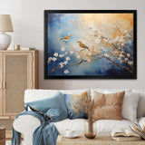 Gold and blue birds on floral tree - Animals Canvas Wall Art