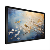 Gold and blue birds on floral tree - Animals Canvas Wall Art