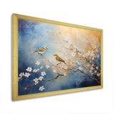 Gold and blue birds on floral tree - Animals Canvas Wall Art