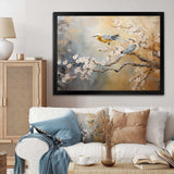 Gold and Grey birds on floral tree I - Animals Canvas Wall Art