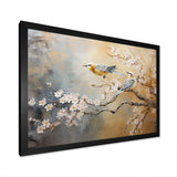 Gold and Grey birds on floral tree I - Animals Canvas Wall Art