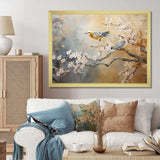 Gold and Grey birds on floral tree I - Animals Canvas Wall Art