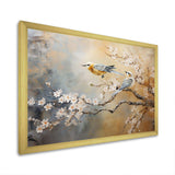 Gold and Grey birds on floral tree I - Animals Canvas Wall Art