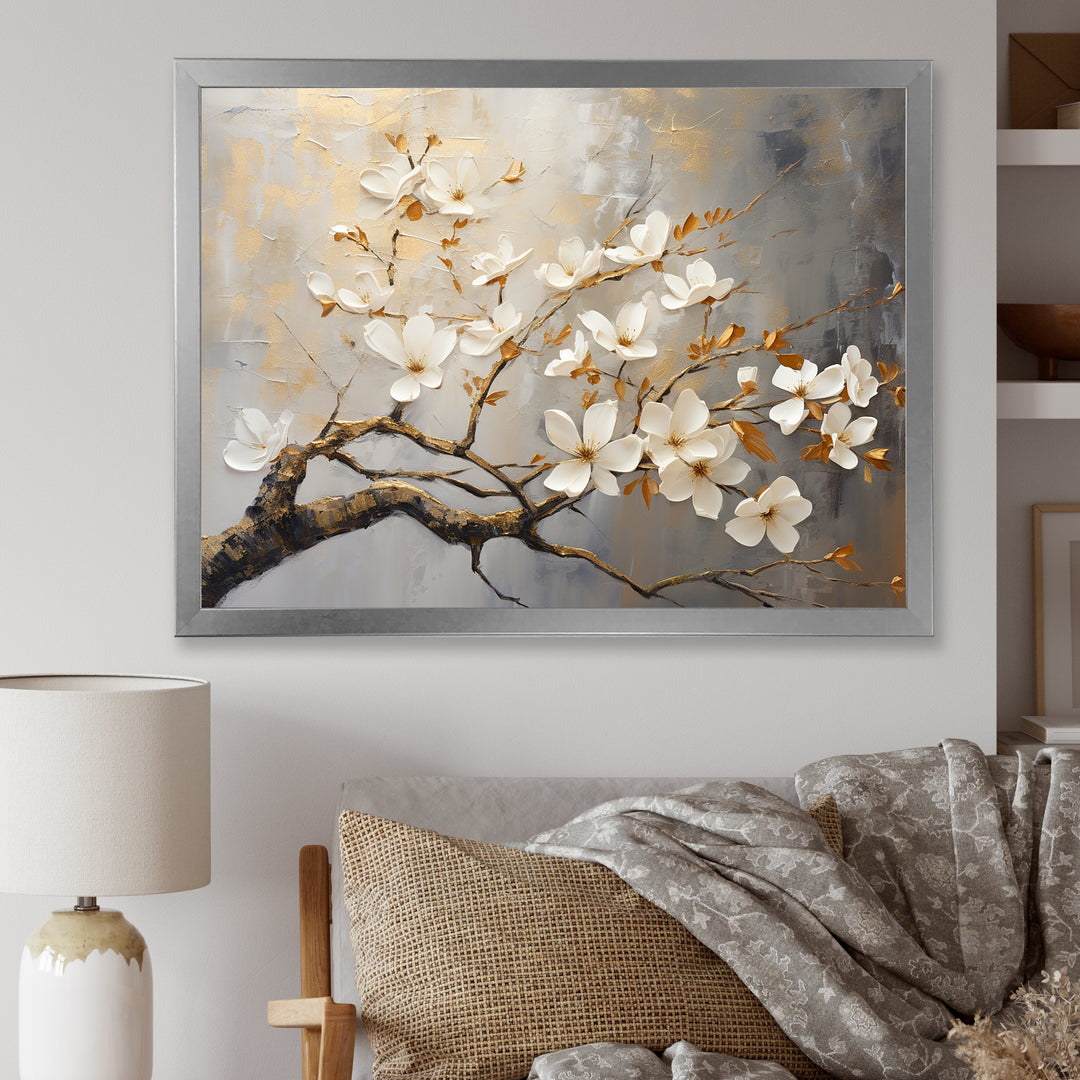Gold and Grey floral tree serenity - Bird Wall Art Prints