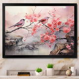 Sakura Pink birds on pink blossom tree - Pink Bird Wall Art