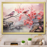 Sakura Pink birds on pink blossom tree - Pink Bird Wall Art
