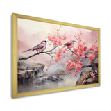 Sakura Pink birds on pink blossom tree - Pink Bird Wall Art