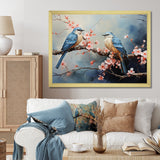 Sakura blue birds on pink blossom tree - Bird Framed Canvas Art