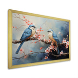 Sakura blue birds on pink blossom tree - Bird Framed Canvas Art