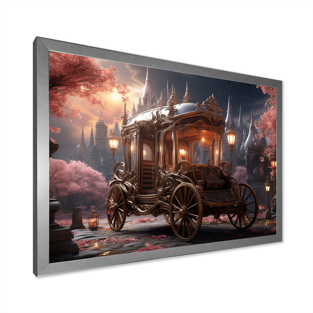 Floral Pink Princess Carriage - Old American Cart Canvas Wall Art