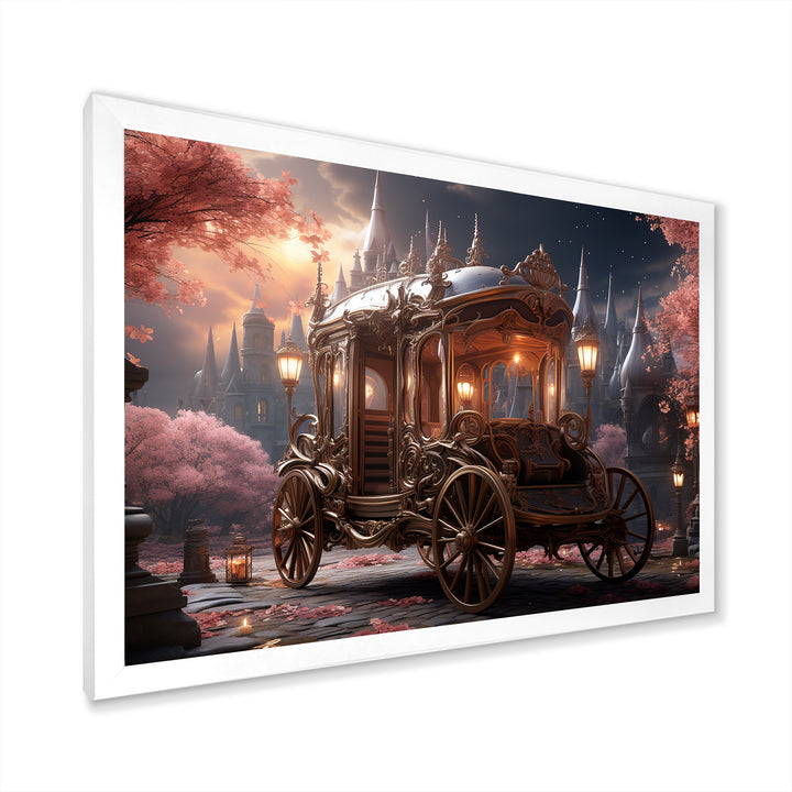 Floral Pink Princess Carriage - Old American Cart Canvas Wall Art