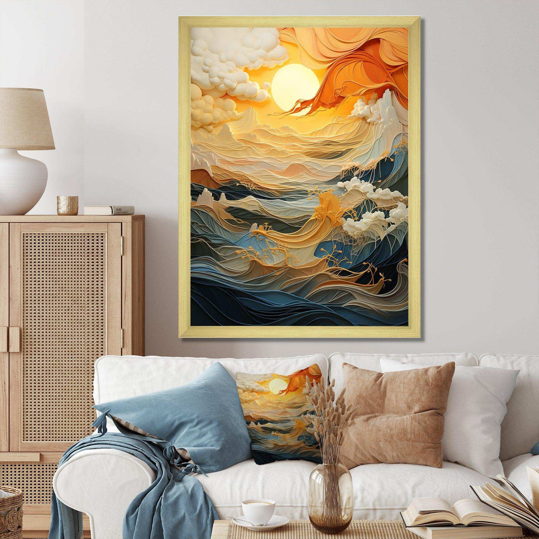 Orange bold waterfall sunrise III - Abstract Canvas Wall Art