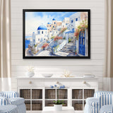 Blue and white Santorini village  I - Landscapes Canvas Wall Art