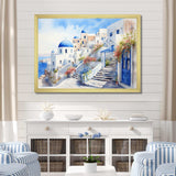 Blue and white Santorini village  I - Landscapes Canvas Wall Art