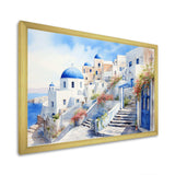 Blue and white Santorini village  I - Landscapes Canvas Wall Art