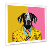 Yellow and pink Fashion first suited dog - Pink Dog Wall Art
