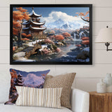 Asian snow landscape temple serenity II - Landscapes Canvas Wall Art