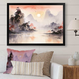 Orange Tranquil Chinese landscape serenity I - Landscapes Canvas Wall Art