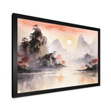 Orange Tranquil Chinese landscape serenity I - Landscapes Canvas Wall Art