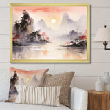 Orange Tranquil Chinese landscape serenity I - Landscapes Canvas Wall Art