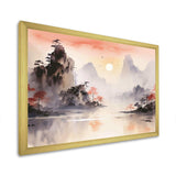 Orange Tranquil Chinese landscape serenity I - Landscapes Canvas Wall Art