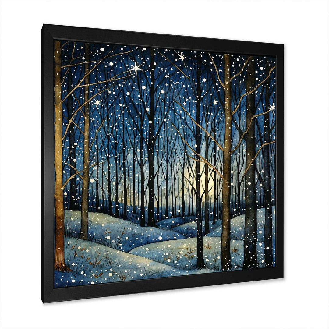 Festive starry night Winter Woodscape - Food &amp; Beverage Canvas Wall Art