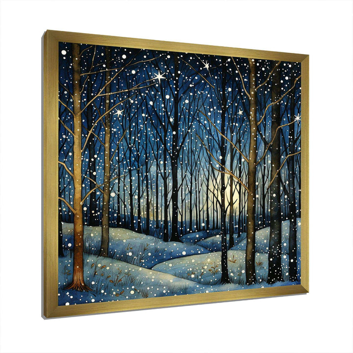 Festive starry night Winter Woodscape - Food &amp; Beverage Canvas Wall Art