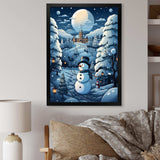 Blue and white Frosty snowman landscape II - Landscapes Canvas Wall Art