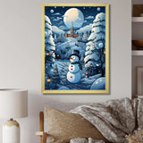 Blue and white Frosty snowman landscape II - Landscapes Canvas Wall Art