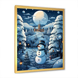 Blue and white Frosty snowman landscape II - Landscapes Canvas Wall Art