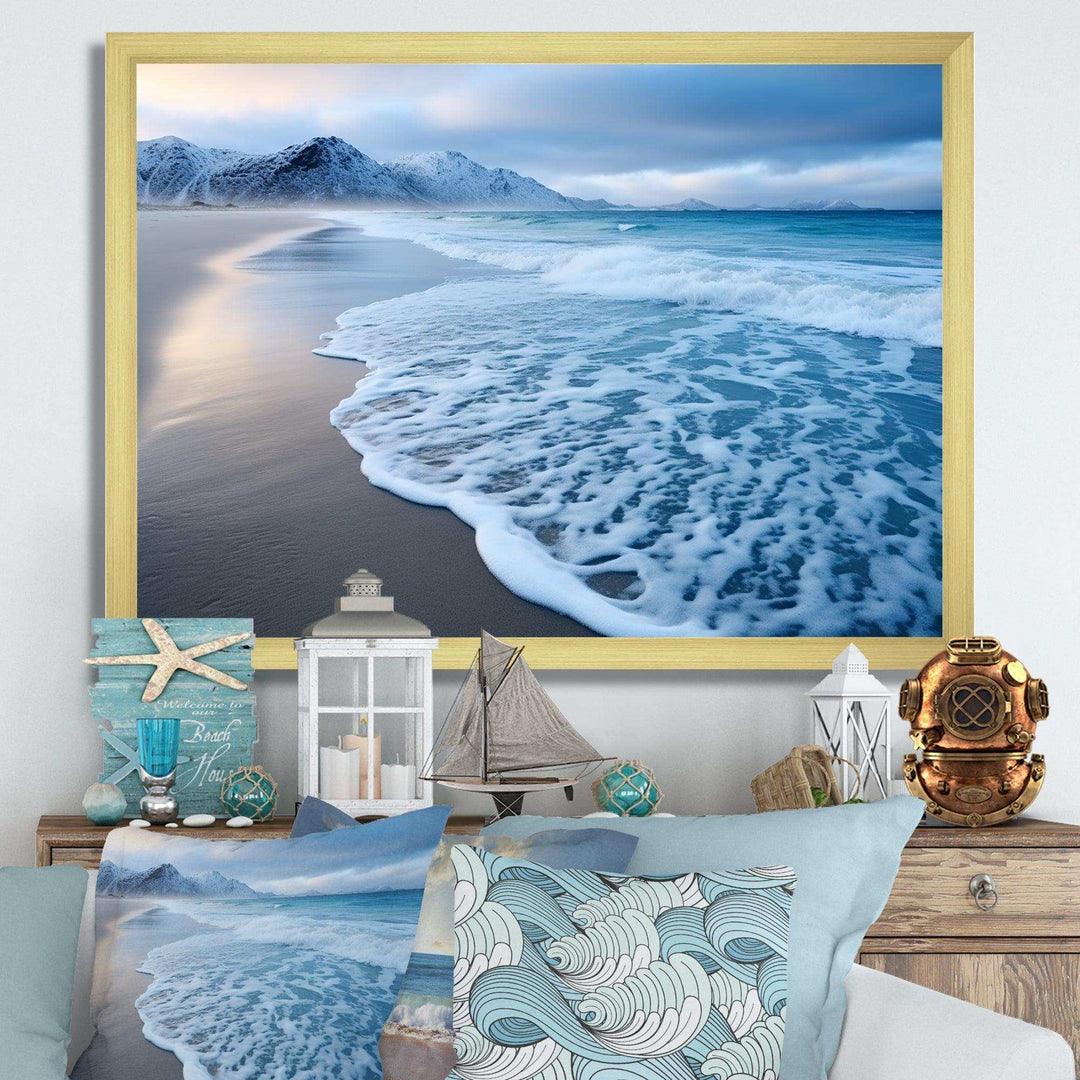 White calm wave on Coastal Beach IV - Coastal Canvas Wall Art
