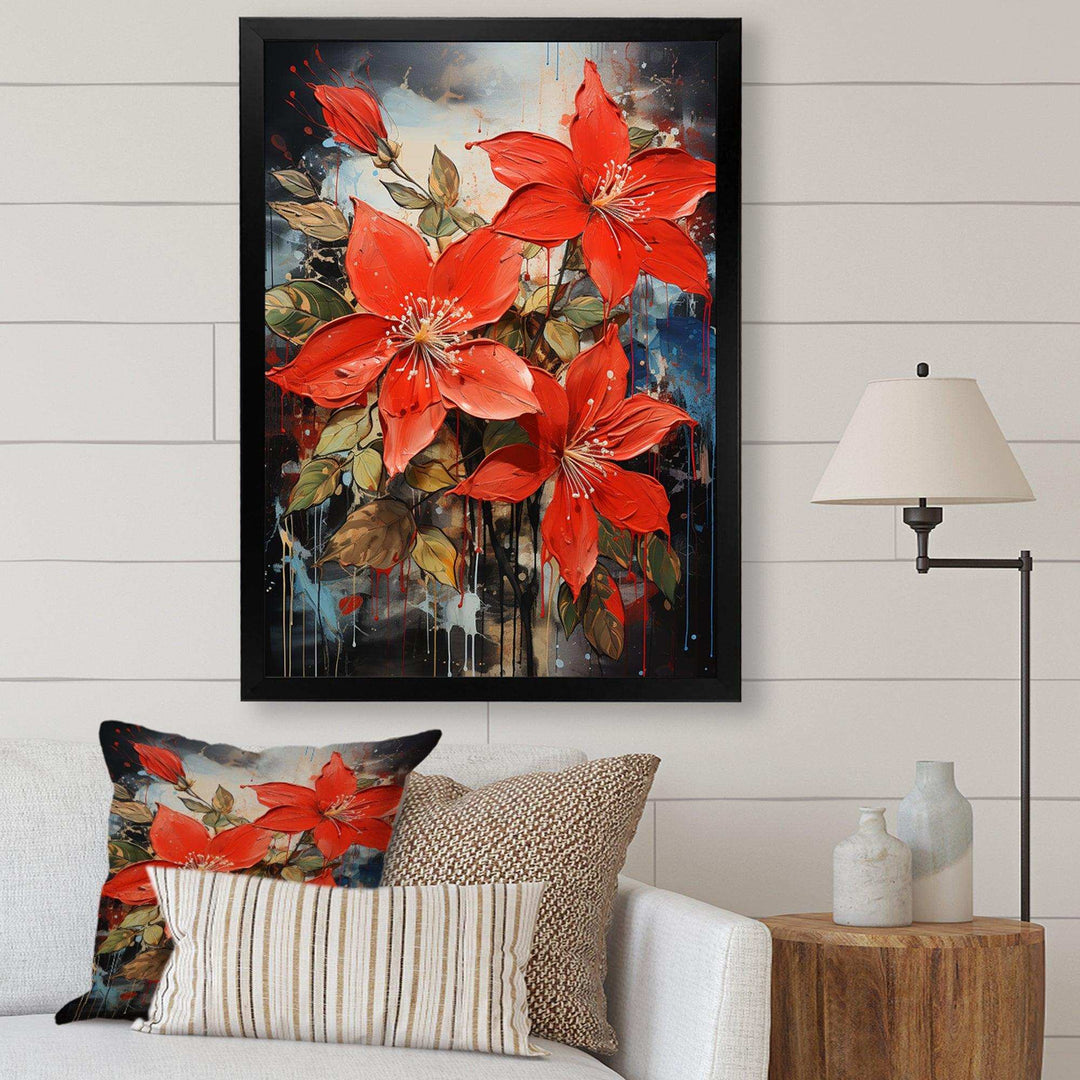 Poinsettias flower Passion 1 II - Floral Canvas Wall Art