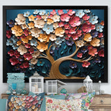 Multicolor golden tree on blue tones - Landscapes Canvas Wall Art