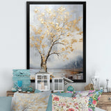 Gold and Silver maple tree on lake - Floral Canvas Wall Art