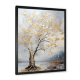 Gold and Silver maple tree on lake - Floral Canvas Wall Art