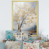 Gold and Silver maple tree on lake - Floral Canvas Wall Art