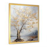 Gold and Silver maple tree on lake - Floral Canvas Wall Art