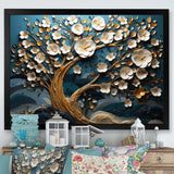 Blue and white Orchid Tree Golden Of Branches VI - Landscapes Canvas Wall Art