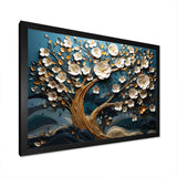 Blue and white Orchid Tree Golden Of Branches VI - Landscapes Canvas Wall Art