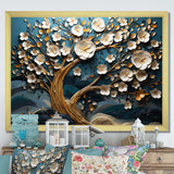 Blue and white Orchid Tree Golden Of Branches VI - Landscapes Canvas Wall Art