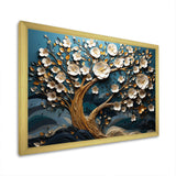 Blue and white Orchid Tree Golden Of Branches VI - Landscapes Canvas Wall Art